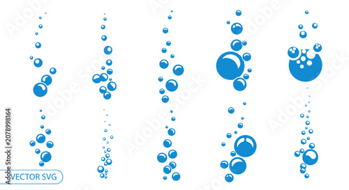 Canvastavla Blue water bubbles rising in vertical columns set