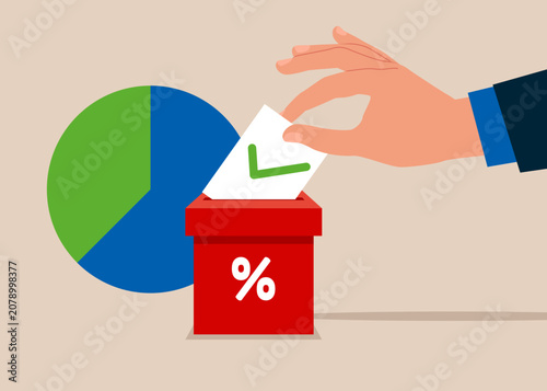Voter Turnout. Voting. Hand putting paper ballots to election box. Modern vector illustration in flat style