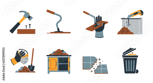 Construction and renovation tools and materials, DIY home improvement icons