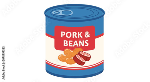 Canned Pork and Beans with Sausage Slices and Beans Illustration