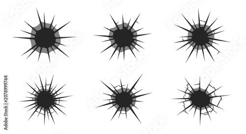Bild auf Leinwand Set of Realistic Bullet Hole Icons and Glass Cracks