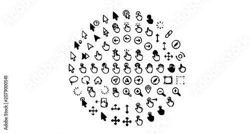 Foto Modern hand cursor and pointer icon collection with click gesture symbols vector