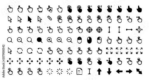 Schilderij op canvas Hand cursor and click icon set with pointer touch and gesture symbols vector
