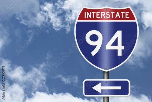 American Interstate I94 sign with sky for transportation