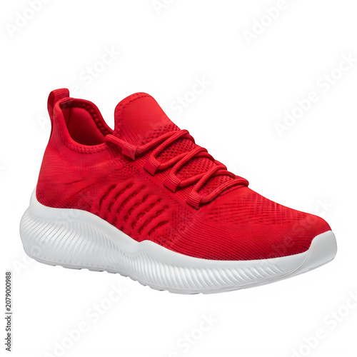 Red athletic running sneaker on display