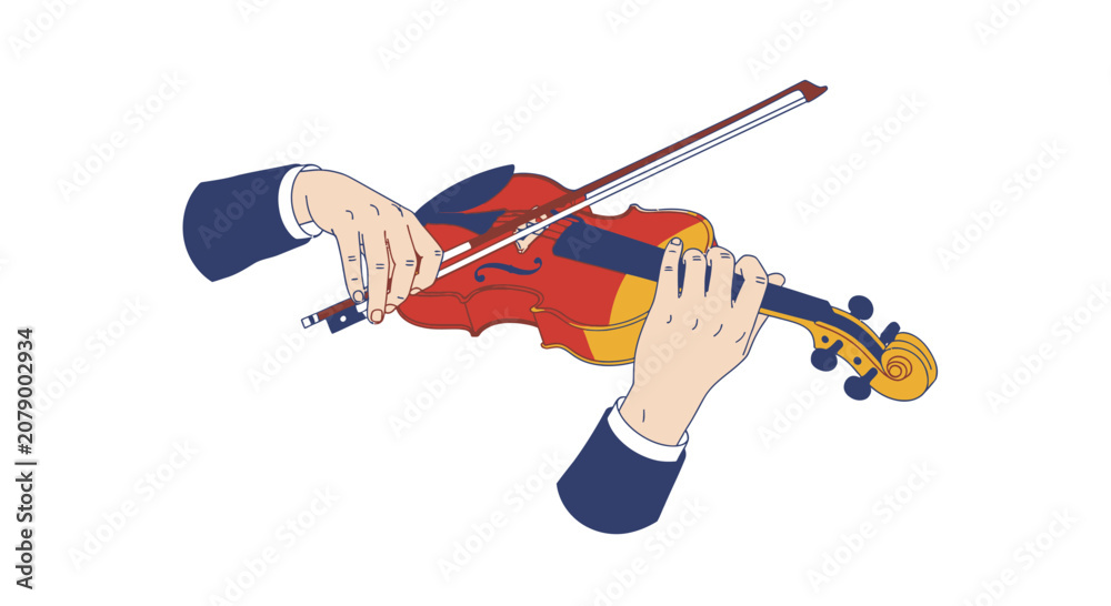 Fototapeta premium Musician Playing Violin Classical Instrument Flat Illustration