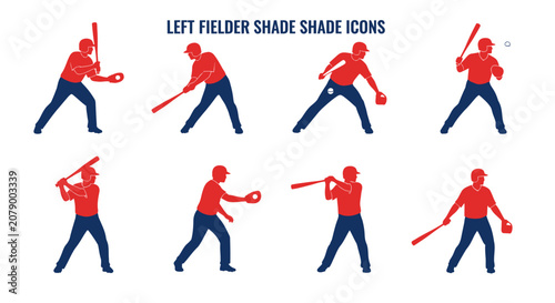 Obraz na płótnie Baseball Left Fielder Silhouette Icons: Batting, Fielding, Throwing Poses