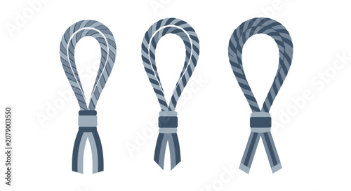 Foto Set of three sailor knots, nautical rope loops, isolated on white background