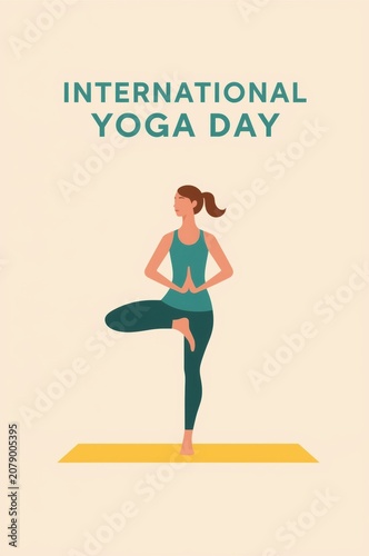Woman doing tree yoga pose for international yoga day