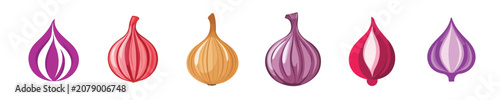 A Minimalistic 2D flat icon featuring a onion bulb, clean vector design, simple illustration style, isolated on a white background, modern element in vector and EPS format. simple design