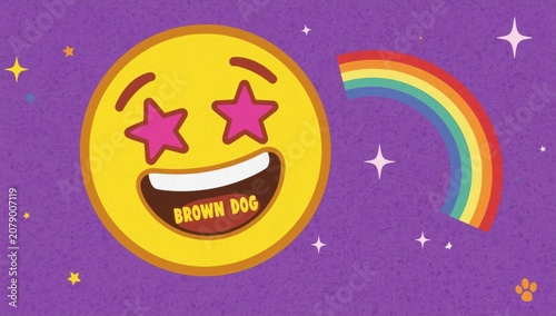 Pixel art star eyes emoji with rainbow on purple background