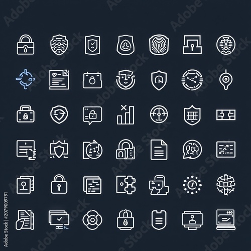 Set of security and privacy line icons