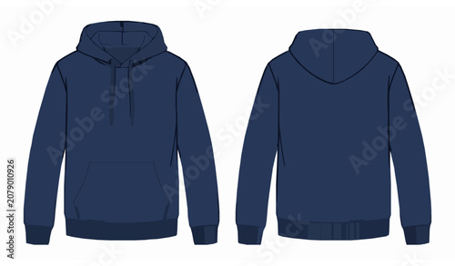 Front and Back View Hooded Sweatshirt Mockup Isolated on White Background Apparel Vector Illustration