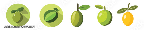 A Minimalistic 2D flat icon featuring a bunch of olive, clean vector design, simple illustration style, isolated on a white background, modern element in vector and EPS format. simple design