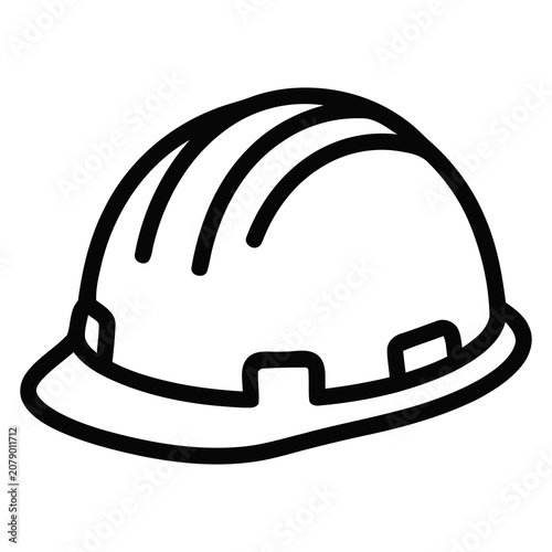 Black and white line art illustration of a construction safety hard hat.