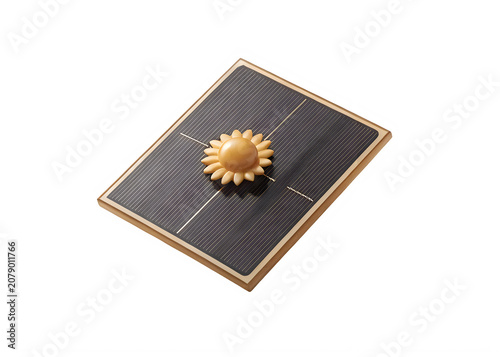 Yellow sunflower on solar panel isolated on transparent background