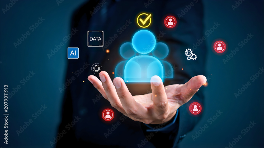 Fototapeta premium Futuristic Concept of Artificial Intelligence in Team Management and Digital Human Resources Management