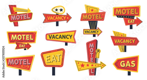 Fotografía Vintage roadside motel and vacancy signage collection in retro style