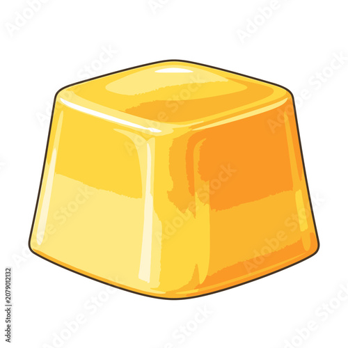 Vibrant Yellow Gelatin Dessert Cube Isolated on White Background.