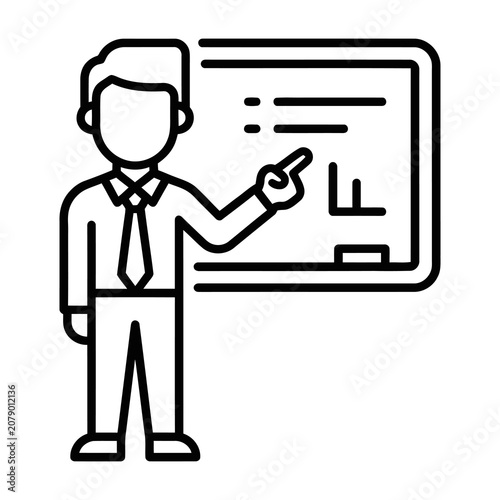 Business professional presenting information on a whiteboard.