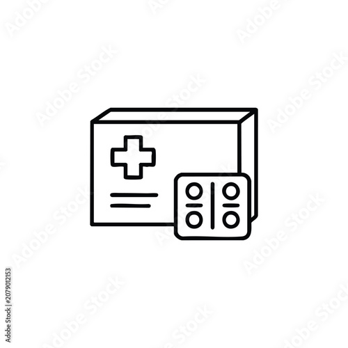 Medicine box medicine blister medicaments black and white vector icon