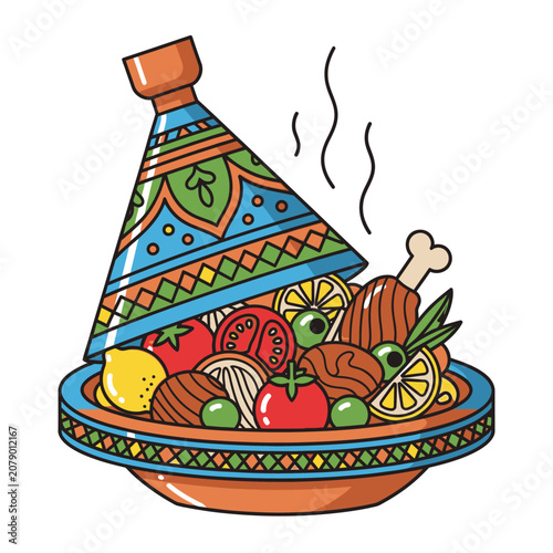 Vibrant Moroccan Tagine Dish with Chicken and Vegetables.
