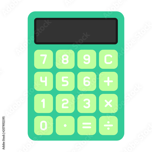Flat vector illustration of a green calculator isolated on a white background.