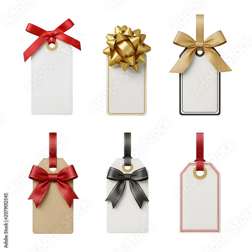 Six gift boxes with decorative ribbons and bows