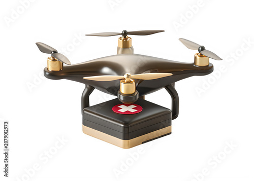 Drone carrying a medical supply box isolated on transparent background