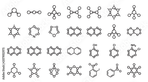 Bild auf Leinwand Molecular structures, chemistry icons, science symbols, 25 molecular models