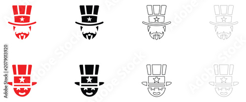 Fotografie Uncle sam top hat icon vector, sam uncle USA hat symbol icon vector, silhouette