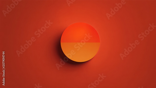 Abstract image featuring a circular object, split horizontally into two shades of orange, centered on a warm red background.