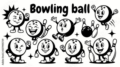 Obraz na plátne Bowling ball vector collection isolated for indoor sports, entertainment, competitions, and recreational activities