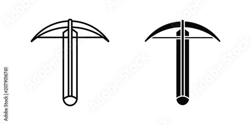 Schilderij op canvas Set of minimalist crossbow icons in outline and solid black styles for medieval