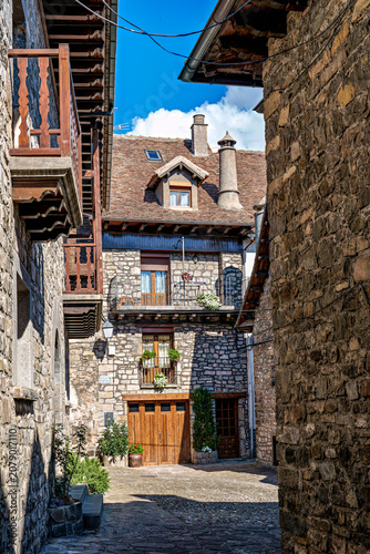 Beautiful village Hecho in the pyrenees mountains Huesca Spain Europe