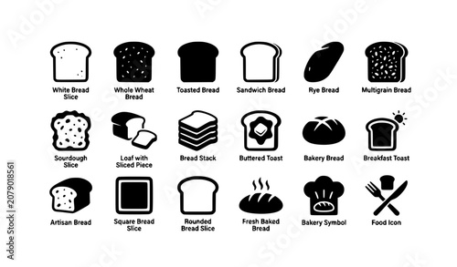 Foto Bread Slice Icons Set Modern Bakery Food Vector Sign Symbol Collection