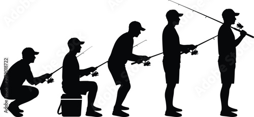 Foto Fisherman silhouette collection, man fishing poses, angling sport graphics, hold