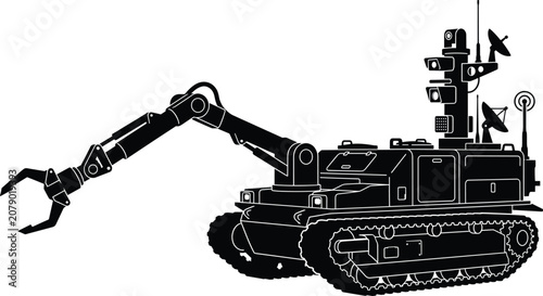 Tableau sur toile Military bomb disposal robot silhouette, remote controlled unmanned ground vehic