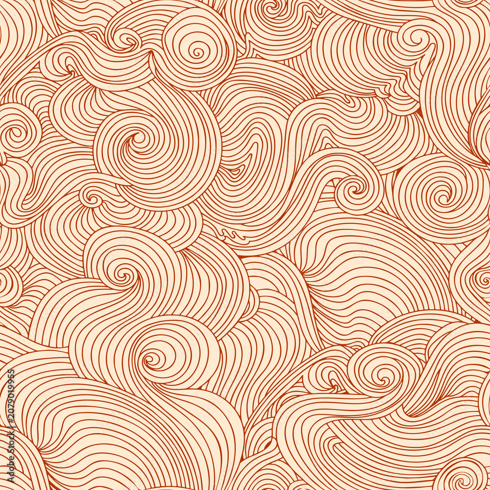 Obraz premium swirl wave curl seamless pattern hand drawn doodle