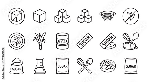 Bild auf Leinwand Sugar icons, sweet food symbols, sugarcane illustrations, baking graphics, 20 su