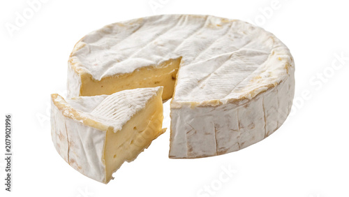 Cuadro en lienzo Round delicious gourmet brie cheese wheel cut isolated on a transparent backgrou