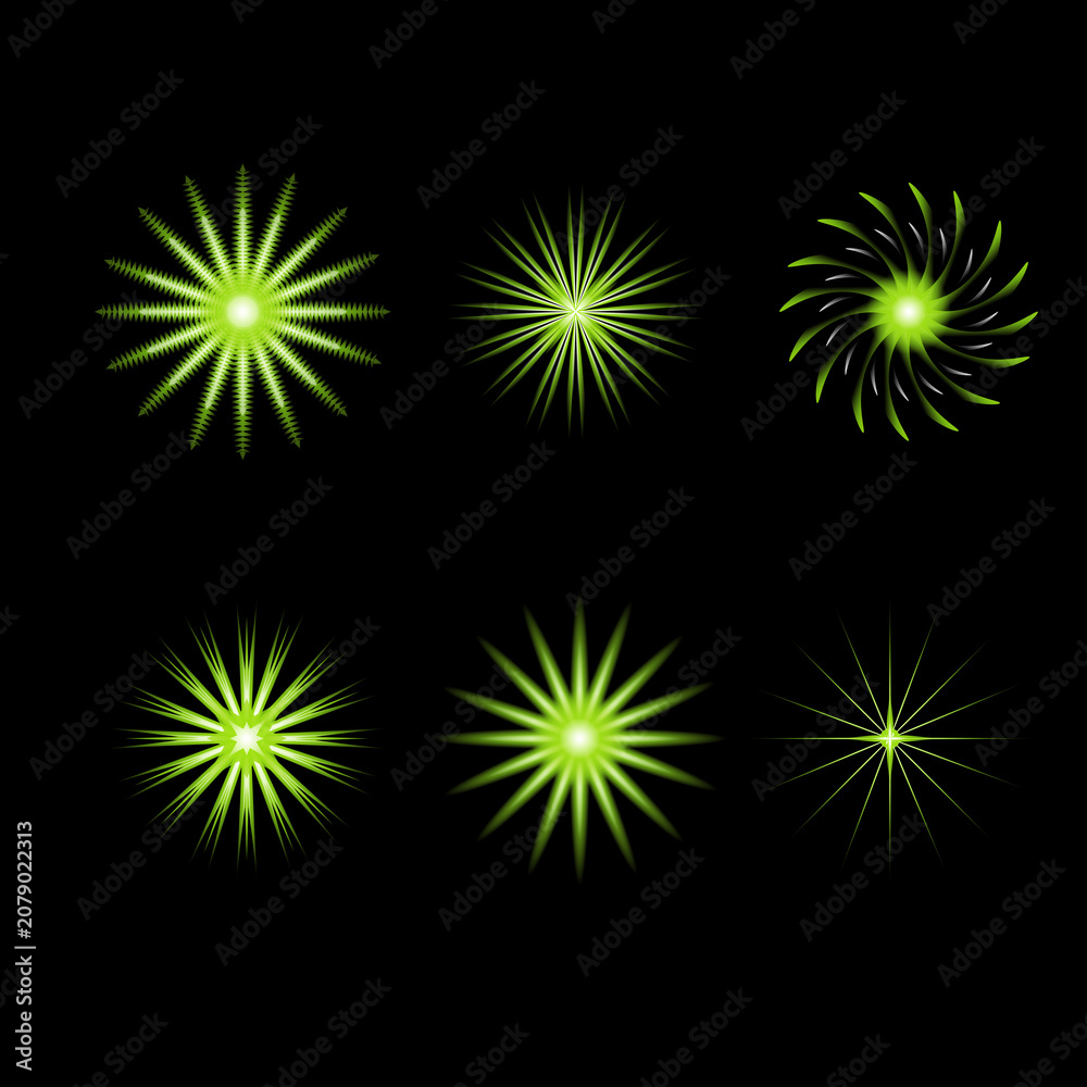 Fototapeta premium Yellow starburst effects on black background Vector light effect