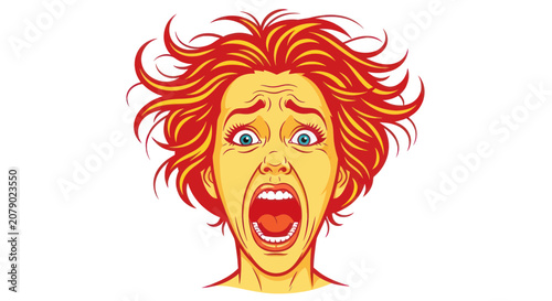 Vászonkép Woman screaming in panic with messy hair and wide eyes