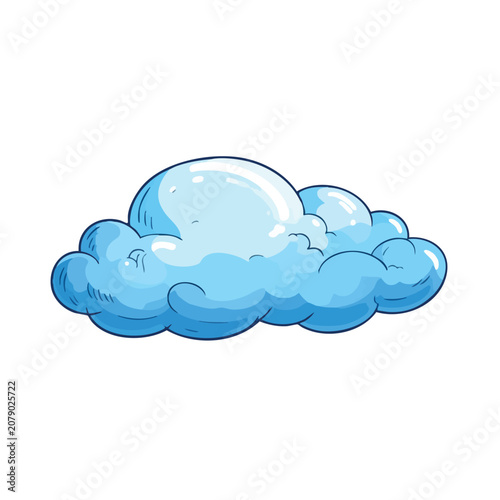 Cartoon style fluffy blue cloud illustration on white background.