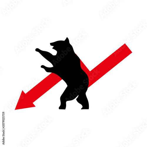 Tableau sur toile Black Bear Silhouette Red Downtrend Arrow Stock Market Transparent PNG