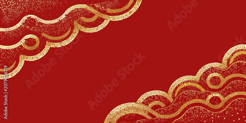 Wavy Pattern With Gold Texture On Red Background