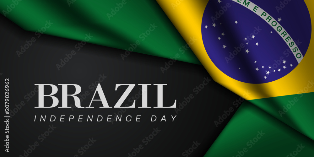 Fototapeta premium Brazil Independence Day. Brazil flag and area for text. Great for posters, banners and social media. Black background.