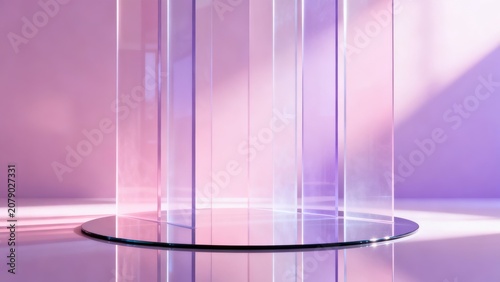 Abstract glass pillars and reflective platform