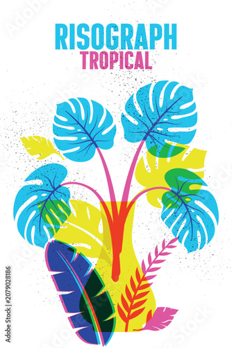 Risograph Tropical Plant Vase Poster