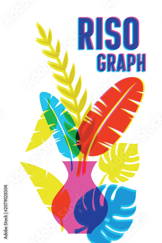 Risograph Tropical Plant Vase Poster